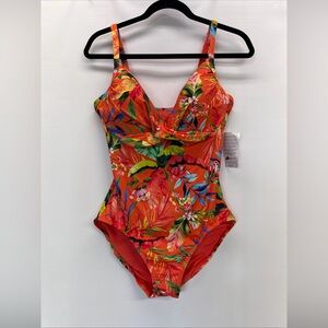 NWT Land's End Sz 14 Women's Sculpting One Piece Swimsuit Draped Bust Tropical